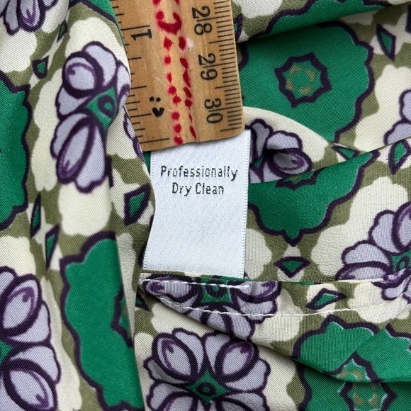 Crème Fraîche Green Floral Print Blouse Women's Small Top 3/4 Sleeve Button Down - Picture 5 of 8
